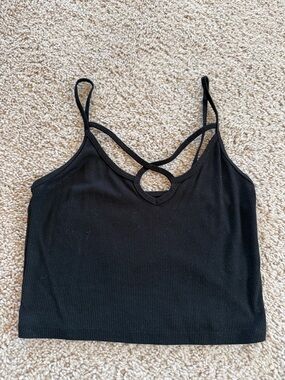 Mudd Black Ribbed Crop Cami with Front Keyhole